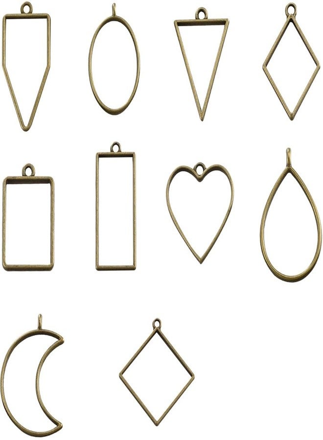 Self Lub 10Pcs Resin Molds for Jewelry Making - 10pcs Bezel Open Pendant Blanks Charms Hollow Mold Pendant Assorted Geometric Frame DIY Crafts for Resin Jewelry Making - Bronze - Image 1